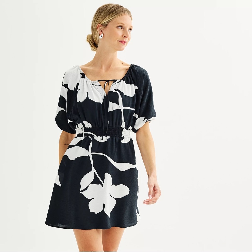 Nine West Black and White Floral Dress, L, VGUC